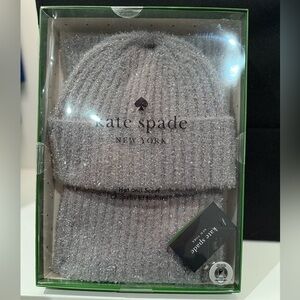 Kate Spade Heather Gray Tinsel Knit Beanie Scarf Set